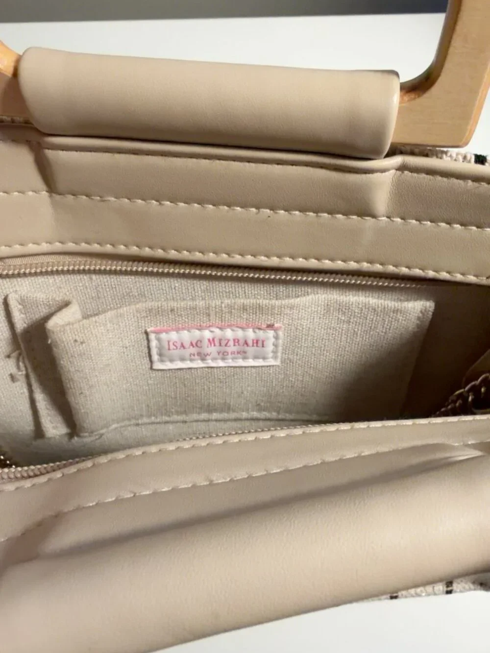 Isaac Mizrahi Striped Woven Wood Handle Chain Shoulder Bag